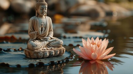 A person sits on a lotus flower, symbolizing spiritual growth and enlightenment