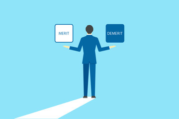 メリットとデメリットを比較する後ろ姿のビジネスマン