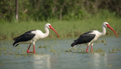Obraz premium Peaceful scene of two elegant birds in a serene natural setting
