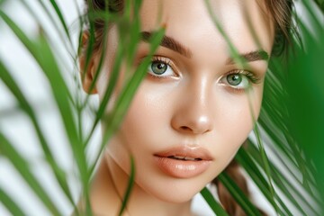 Fototapeta premium Close-up portrait of a woman with striking green eyes