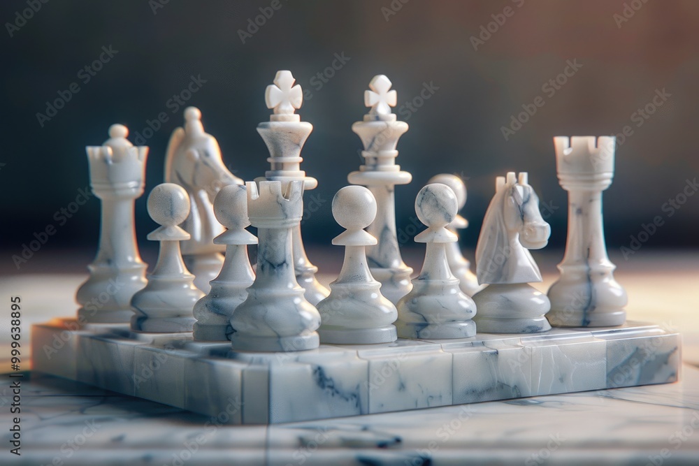 Poster a detailed view of a chess set on a table, great for use in articles about strategy or as a decorati