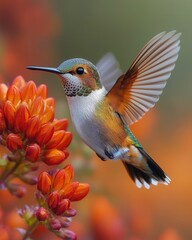 Obraz premium Vibrant Hummingbird in a Flowering Garden Scene