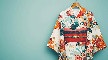 Naklejka premium Traditional Japanese Kimono with floral pattern.
