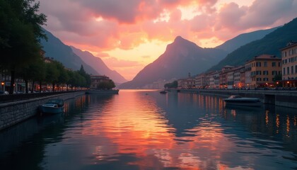 Fototapeta premium Tranquil sunset over a serene lake