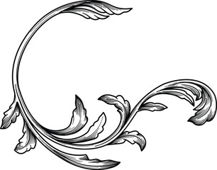 Floral leaf Scroll, swirl filigree engraved Element, Baroque Ornament vector design © artvector-23