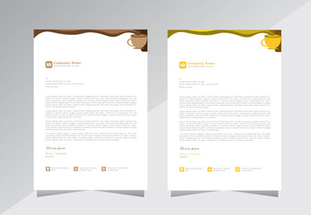Coffee shop business letterhead design, Restaurant, tea shop business letterhead design with yellow and brown colour. Letter head layout design for hotel and  rest,