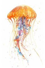 watercolor single jellyfish isolated on white background.ai generated