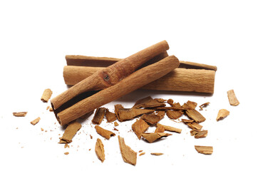 Cinnamon stick chopped isolated on white