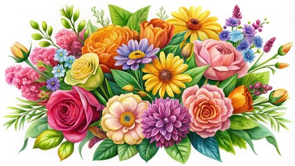 This charming, colorful hand-drawn bouquet illustration complements floral and nature-themed projects, adding a fresh, organic aesthetic to your designs and artistic creations.