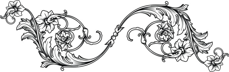 Vintage baroque ornament, Decorative design retro pattern antique flourish acanthus. Floral flower element, filigree calligraphy vector illustration isolated