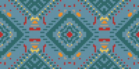 Traditional Ikat Design Pattern Drawingfolk Embroidery, Aztec Geometric Ornament Print. Design for Carpet, Wallpaper, Clothing, Wrapping, Fabric