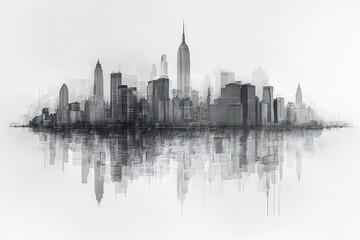 Obraz premium Black and White City Skyline Reflection