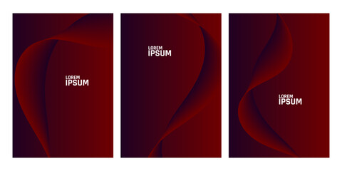 Fototapeta premium Three vertical panels of dark red, with flowing, curved lines. Text is visible.