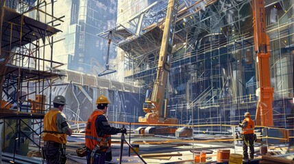 Construction Workers at a Modern Building Site