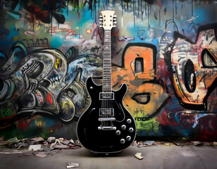 Electric guitar on street wall