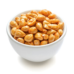 Fototapeta premium White bowl of spicy peanuts isolated on white background