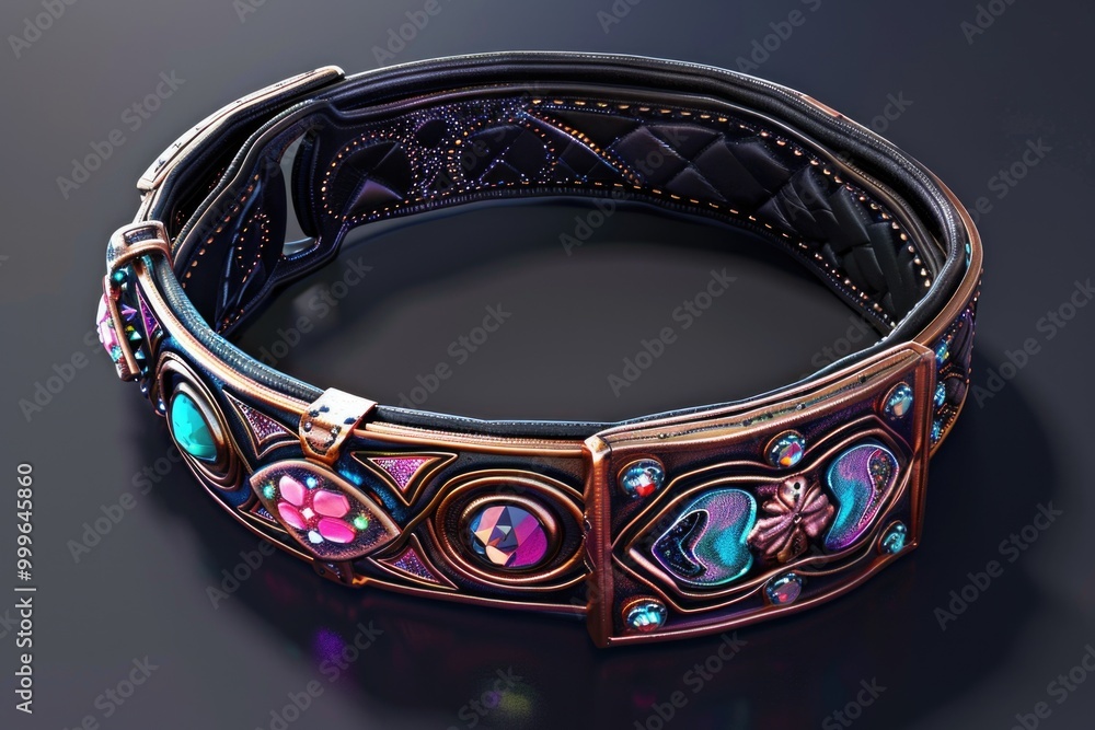 Poster a detailed view of a bracelet on a table, suitable for product display or editorial use