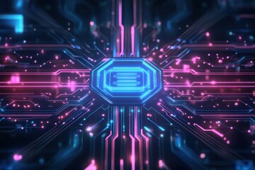 Futuristic cybernetic circuitry design with neon glow for technology themes