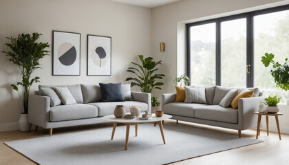 Intérieur design salon canapé neutre moderne épuré simple gris décoration architecte mobilier idées.