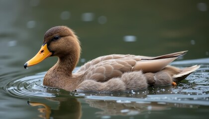 Fototapeta premium Peaceful moment in nature A duck and its ducklings on the water