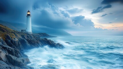 Serene Lighthouse Overlooking Dramatic Ocean Waves