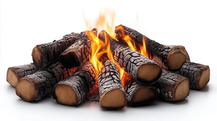 bonfire flickering brightly against a pure white background emphasizing the warmth and inviting nature of the flames in a minimalistic presentation