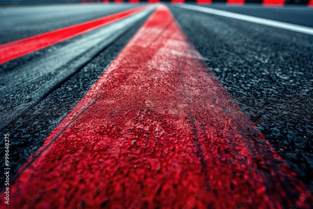 Poster a close-up view of a red line marking a road, suitable for use in traffic-related or infrastructure 