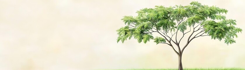 A serene green tree stands alone against a soft, light background, symbolizing nature's tranquility and beauty.