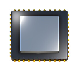 Computer chip or cpu microchip 3d design on png transparent background.