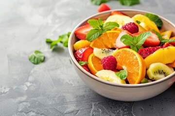 Fresh fruit salad in a bowl, showcasing healthy, low-glycemic options for diabetic patients