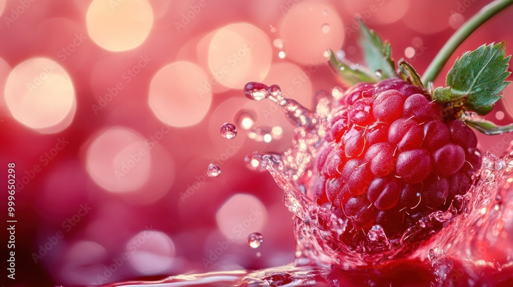 Poster a raspberry splashes into water, creating a vibrant and refreshing visual effect.
