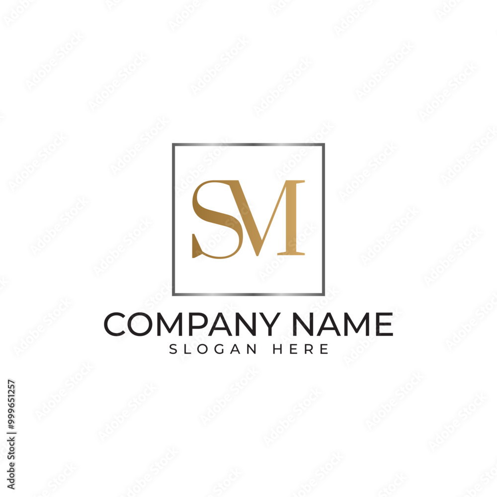 Aufkleber sm initial lettermark in gold and silver color with the sm connected in serif font style
