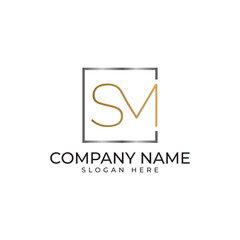 SM initial lettermark connected in gold and silver color gradient in modern luxury and minimalist style