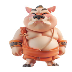 Naklejka premium A cartoon illustration of a pink pig wearing a traditional Chinese outfit.