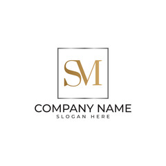 SM initial lettermark in gold and silver color with the SM connected in serif font style