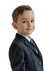 Smiling young boy in formal suit with confident expression - portrait of a boy, generative AI