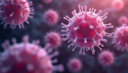 Fototapeta premium Viral particles in a microscopic view illustrating the spread of a pathogen