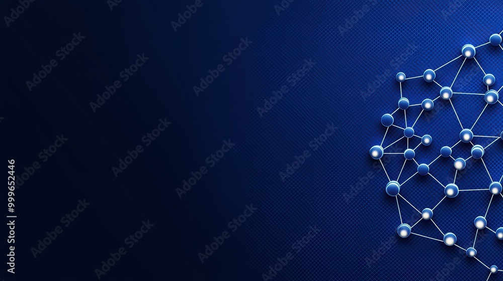 Poster abstract blue background with interconnected nodes and lines representing technology and connectivit