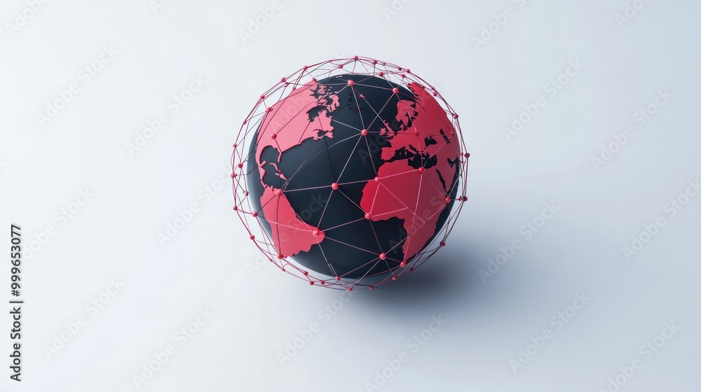 Poster a stylized globe with a network of connections, symbolizing global communication and technology.