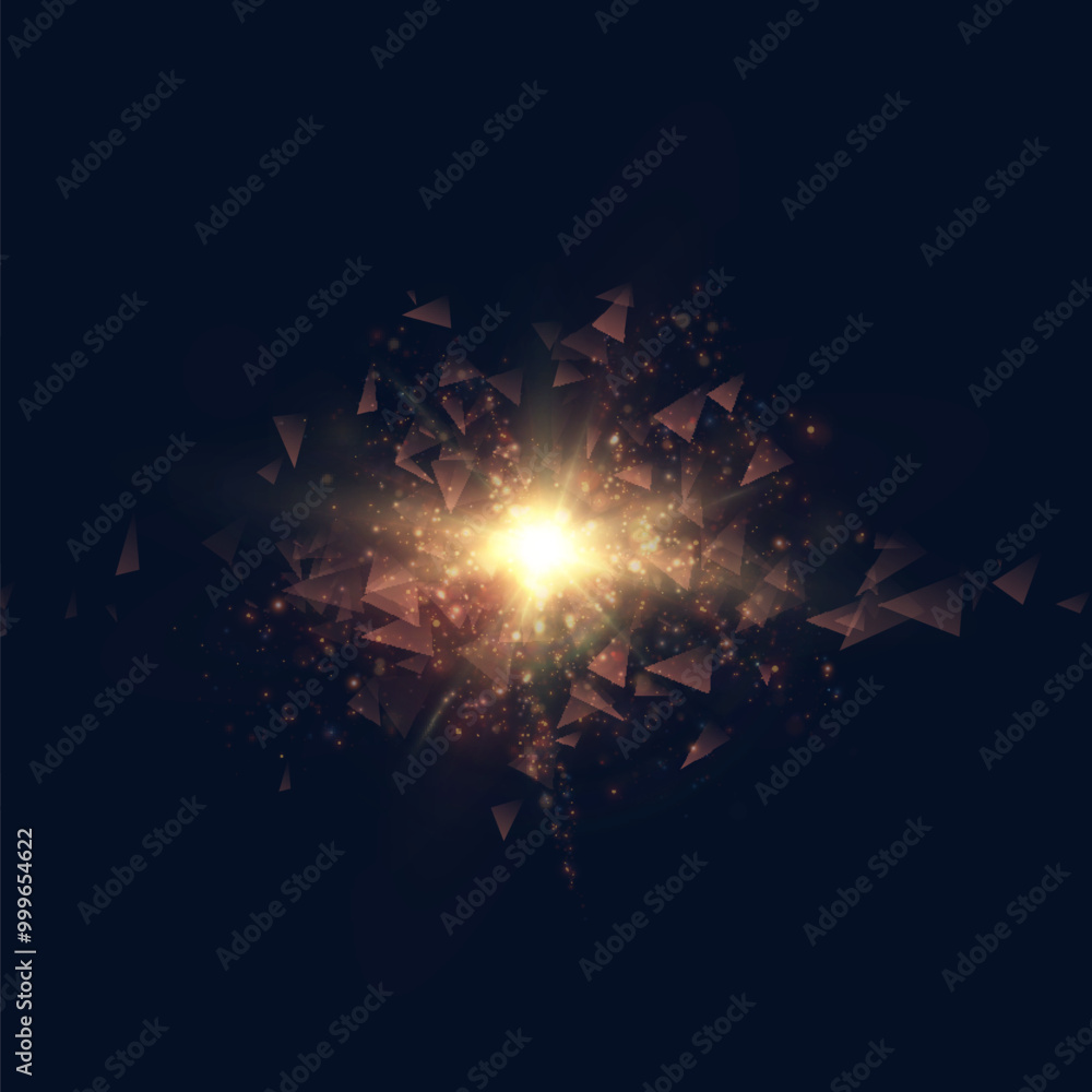 Aufkleber bright colorful light effect with glare and particle explosion effect on black background. futuristi