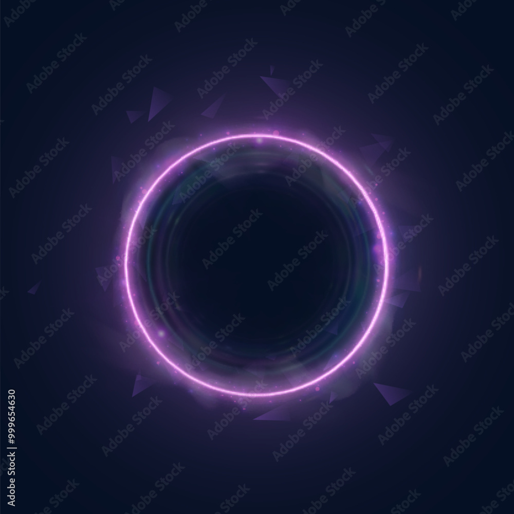 Poster bright futuristic portal with violet-blue glow of bright rays. light ring, frame. vector for web des