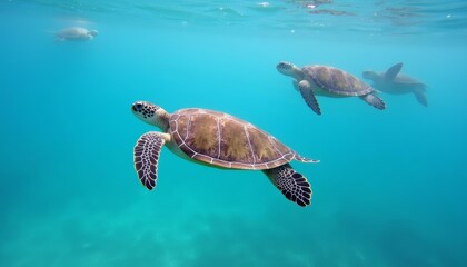 Obraz premium Sea Turtles in the Deep Blue