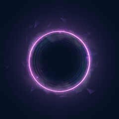Bright futuristic portal with violet-blue glow of bright rays. Light ring, frame. Vector for web design.	
