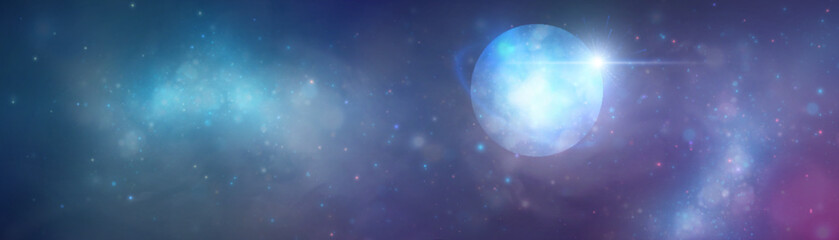 Fototapeta premium Realistic planet with liquid surface texture. Vector spatial horizontal illustration of blue planet in space. Planet view from satellite in outer space.