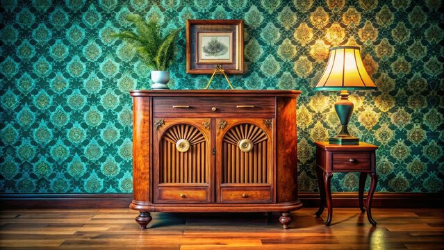 Classic Radiola with a beautifully crafted wooden cabinet, exuding antique elegance, ideal for retro home decor and creating a nostalgic atmosphere in your space.