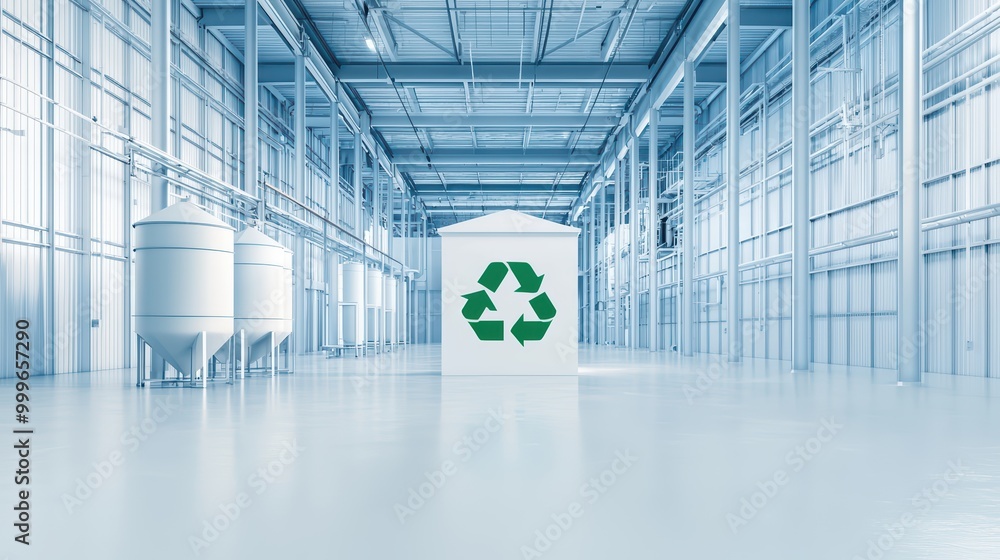 Wall mural modern industrial space with recycling symbol, highlighting sustainability and eco-friendly initiati