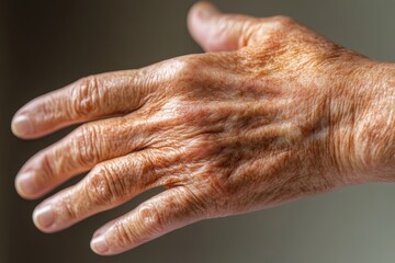 Fototapeta premium A close-up of an elderly hand showing wrinkles and skin texture.