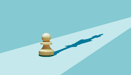 Believe yourself and follow your dreams. Chess Character king as the shadow of pawn. Career Opportunities, planning and development
