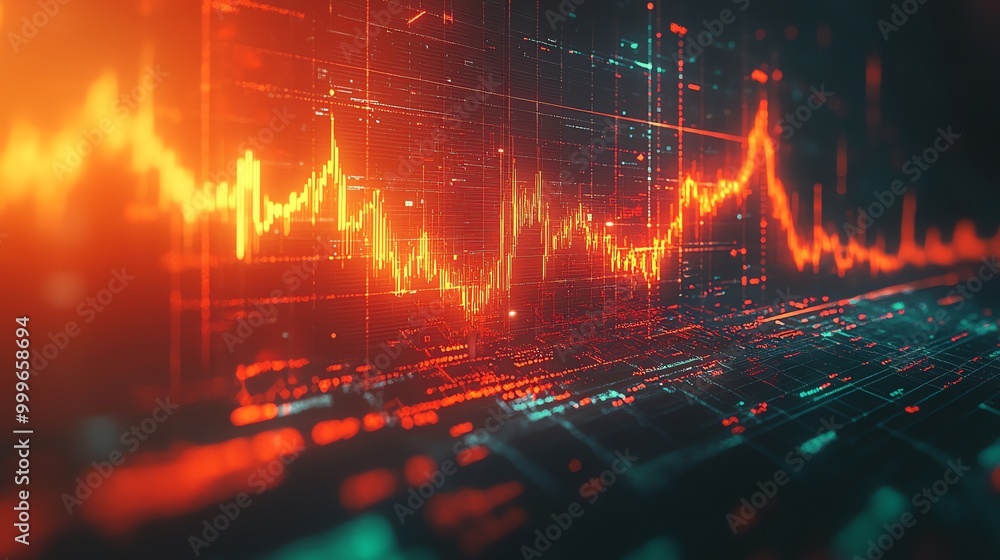 Aufkleber Abstract financial graph showing data on a screen with red and yellow lighting.