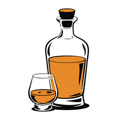 Vector Illustration of Whiskey Bottle and Glass